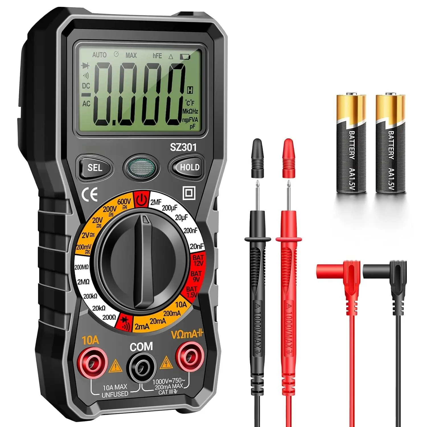 Digital Multimeter with Case,DC AC Voltmeter,Ohm  Amp Meter | Non Contact  Tester Measure DC AC ,Current,Resistance,Capacitance,Diodes,Flashlight Electric Tools Automotive
