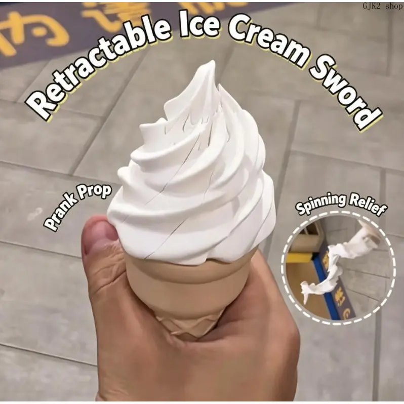 3D Printed Retractable Deformable Ice Cream Sword Keychain, Fidget Toy for Stress Relief, Pranking Products, Costume Accessory