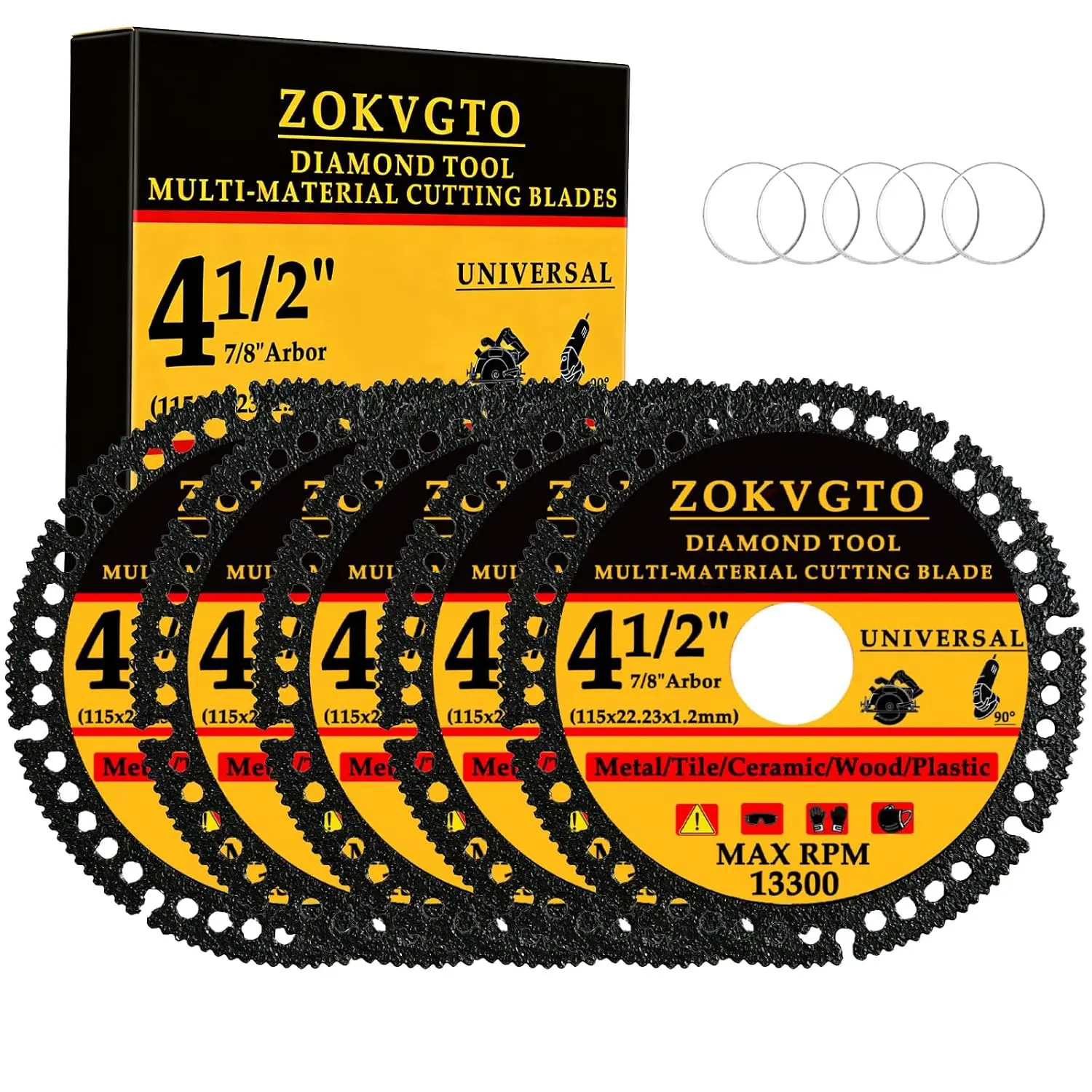5 Pack Indestructible Disc for Grinder 4 1/2 X 7/8 Inch Multi-Material Diamond Cut Off Wheels for Cutting Metal/Tile/Ceramic/Wood/Plastic (5)