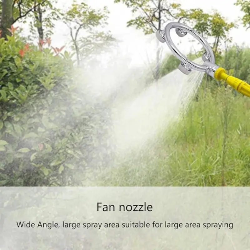 Stainless steel ring high-pressure atomizing nozzle, ring-shaped multi-hole synchronized atomization, liquid disperses evenly, improves spraying coverage efficiency, no easy clogging. Suitable for pest control and spraying in farmland.