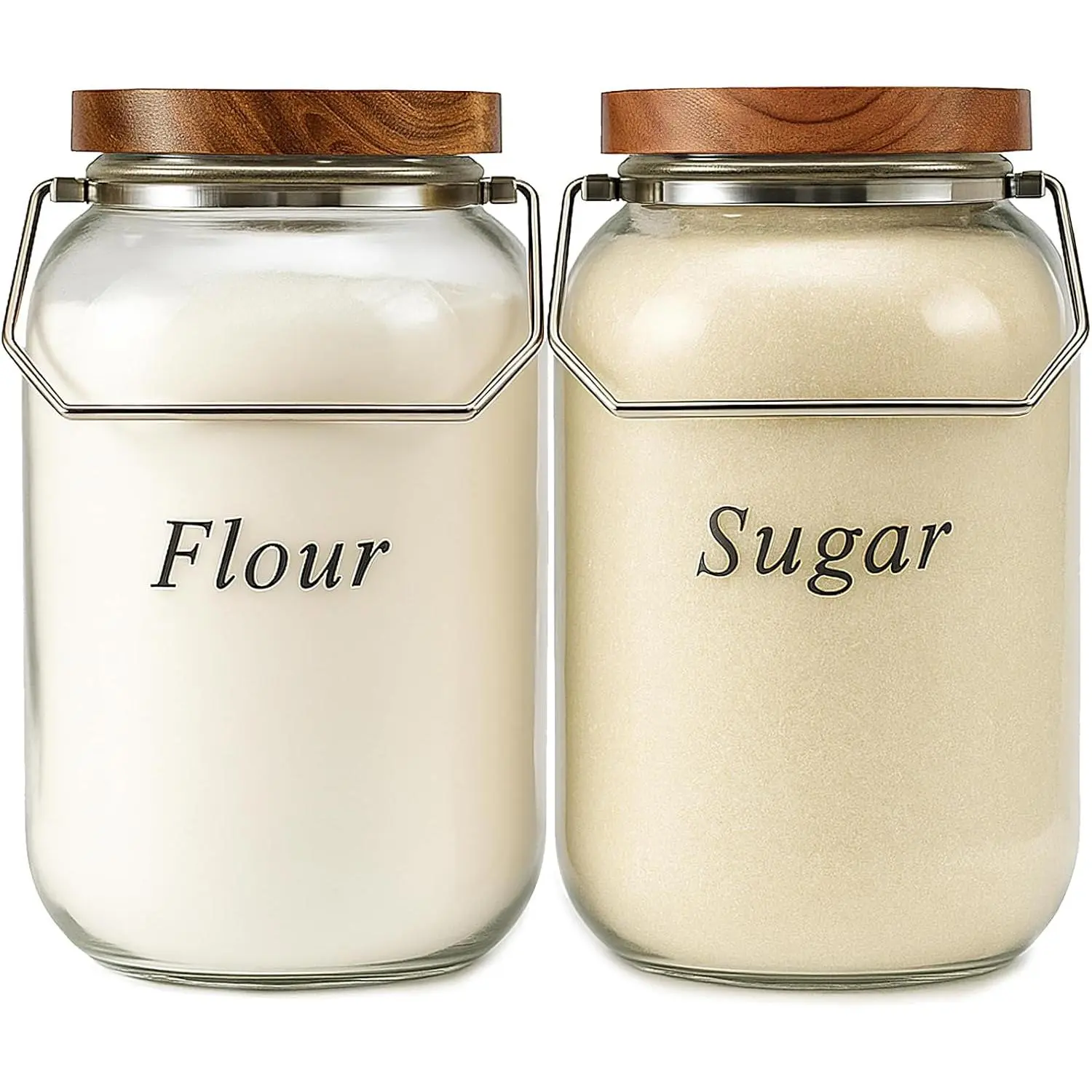 2 Pack Glass Flour Sugar Storage Containers with Handle, 1 Gallon Glass Jars with Airtight Lid, Wide Mouth Large Mason Jars 128oz for Rice, Pasta, Oats, Coffee Storage