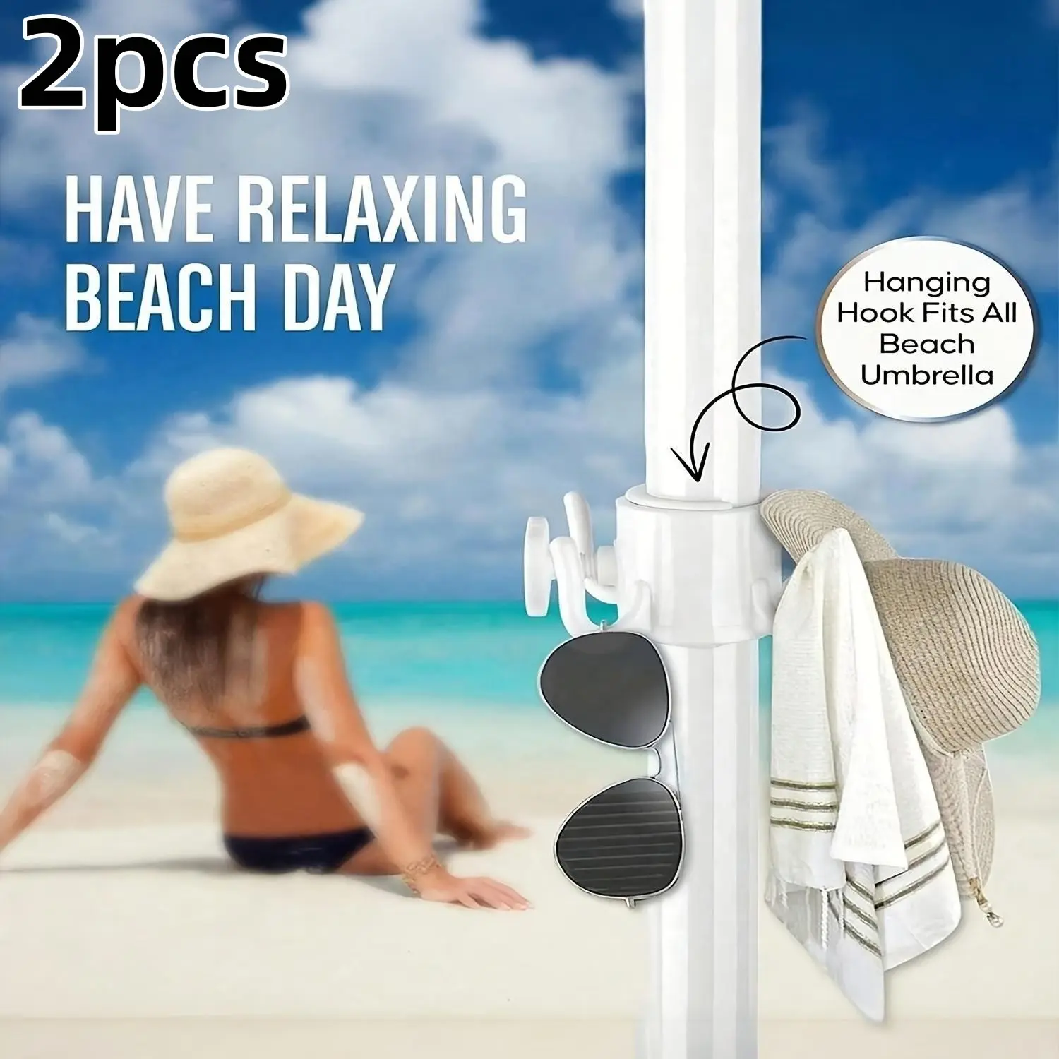 Adjustable Four-Paw Beach Umbrella Hooks, Durable Abs Plastic, Safe for Towels, Cameras, Clothes, Bags, Fits 0.98-1.25 Inch Parasol Rods, Hang Up Hooks