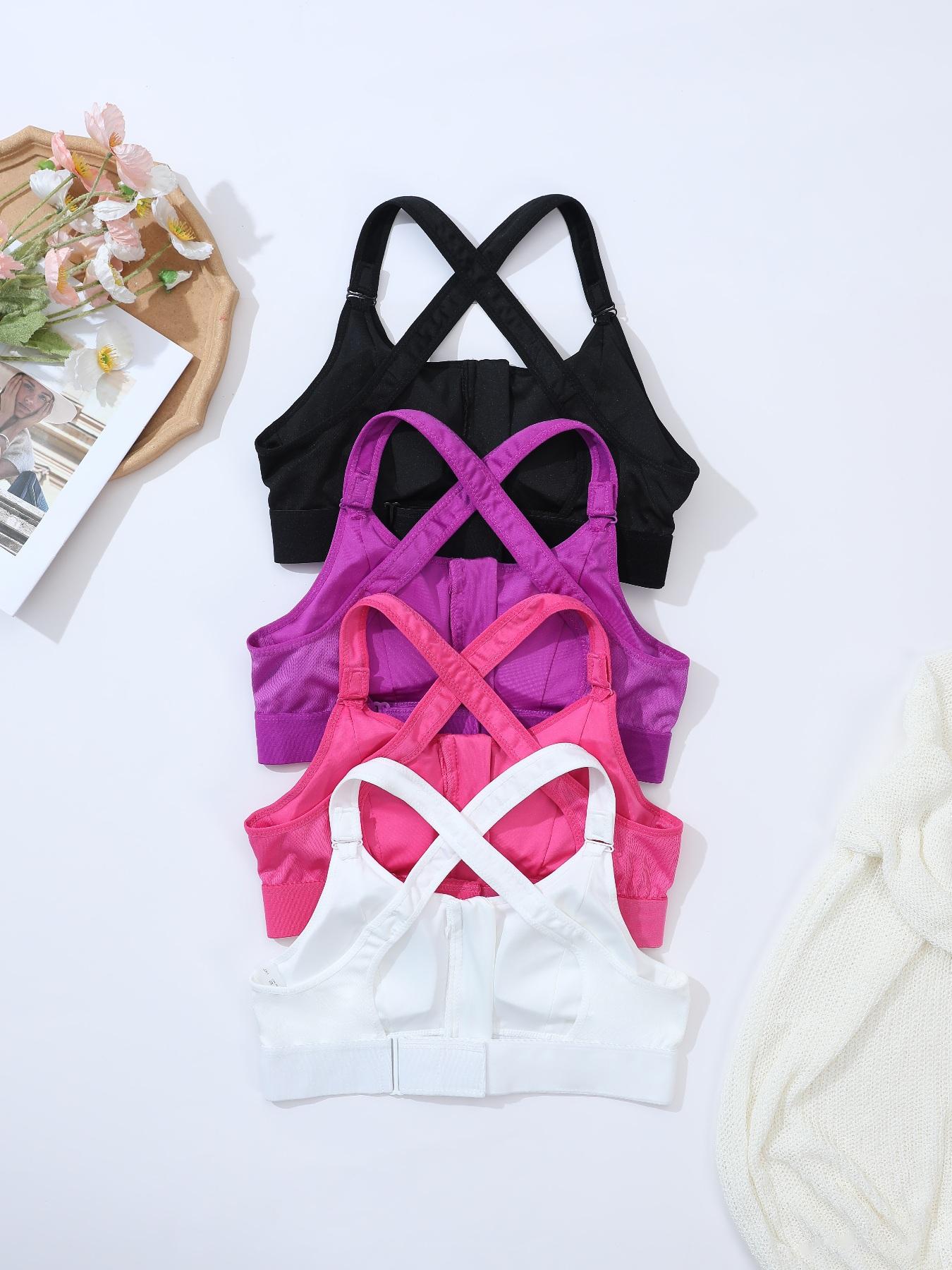 【Plus Size】 Criss Cross Zip Front Sports Bra, Solid Color Breathable Comfortable Athletic Bra, Women's Sport & Outdoor Clothing for Indoor Outdoor Wear