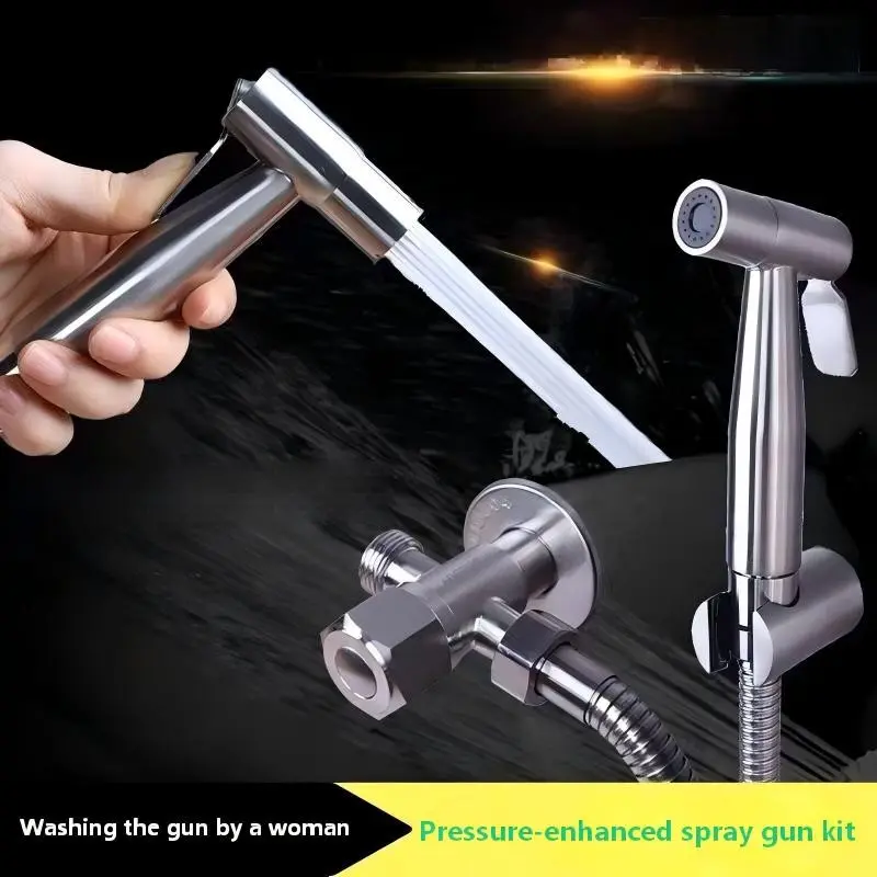 4pcs Stainless Steel Toilet Bidet Spray Set, Bidet Sprayer, Bathroom Shattaf, High-Pressure Boost Pressure Handheld Shower Head, Adjustable Water Pressure, 1.5m Hose, Bathroom Cleaning Tool