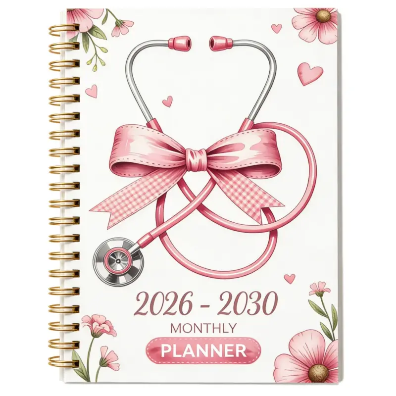 2026-2030 Monthly Planner/Calendar - January 2026 to December 2030, 5-Year Monthly Planner, Pink Nurse-Themed Cover Design Notebook, Annual and Daily Calendar Planning, Monthly Tabs, 60-Month Calendar, 5.5 x 8.3 inches, Thick Paper, Elastic Cover, Durable