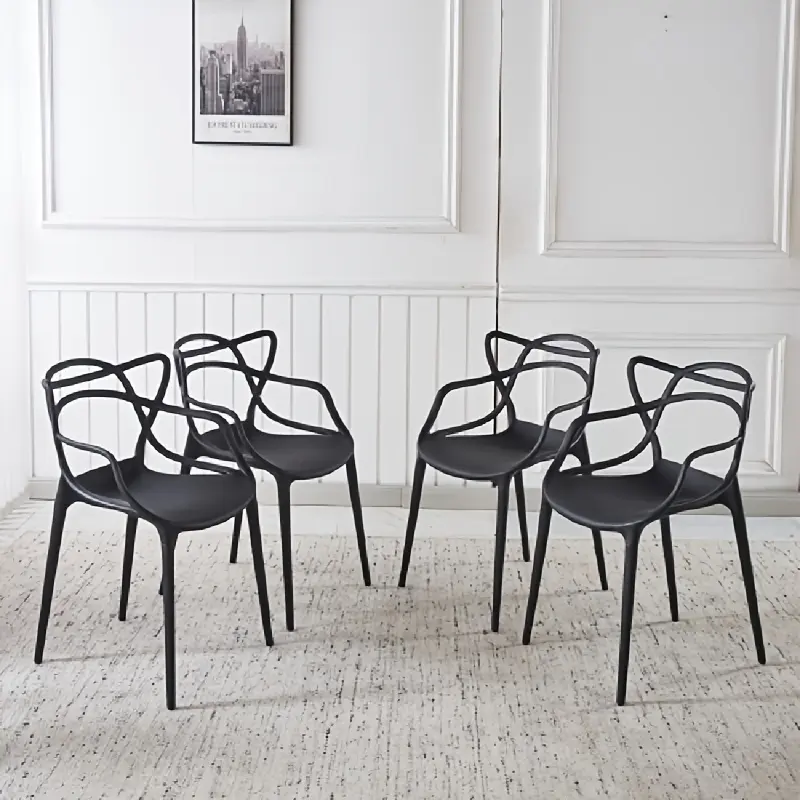 Stackable Entangled Back Dining Chair Set of 4 (Black) - Weatherproof Plastic Indoor-Outdoor Side Chair for Kitchen, Patio, Stackable Set