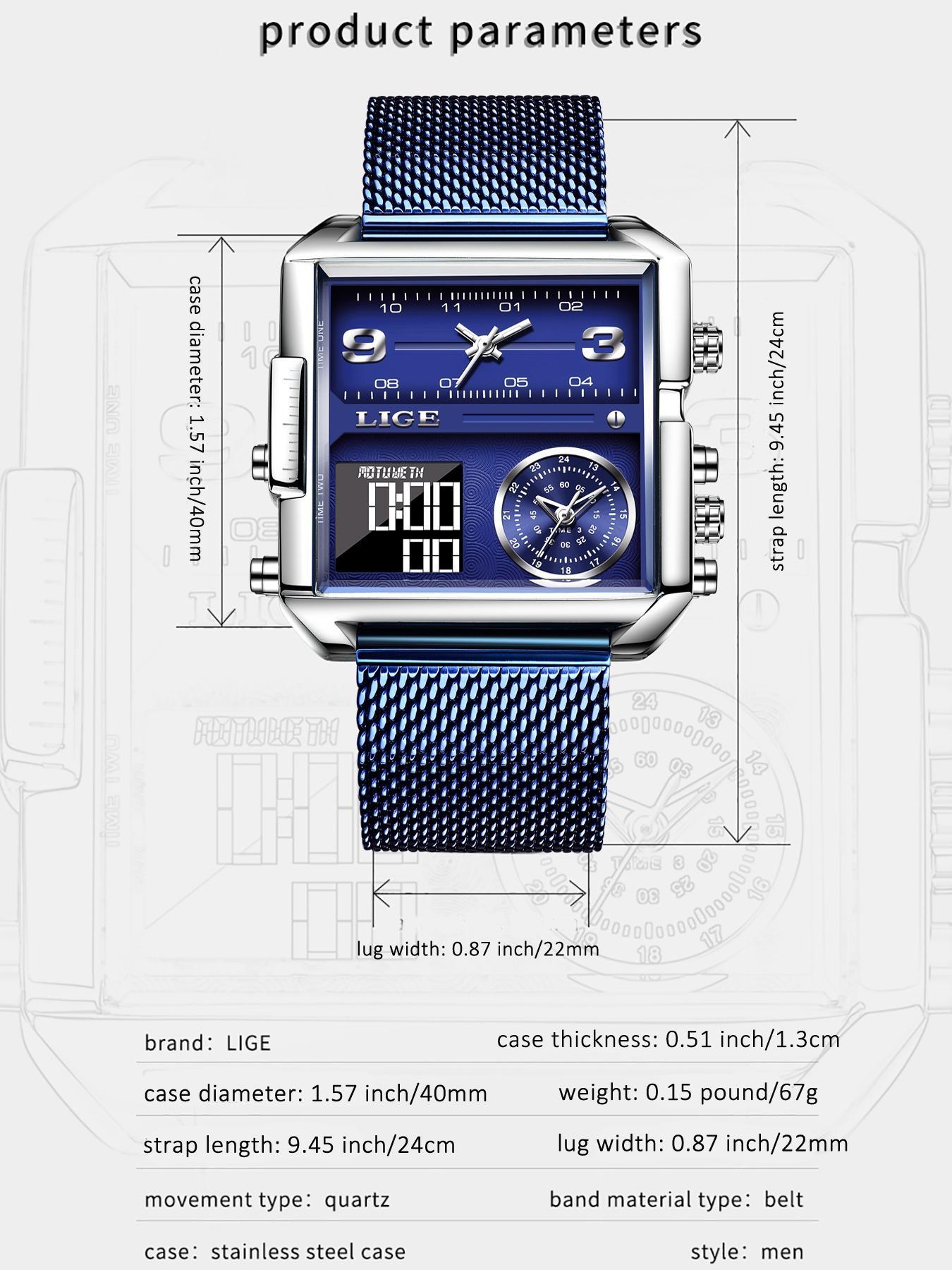 Men's Square Design Multifunctional Digital Quartz Watch, Modern Fashionable Wristwatch, Square Dial Wristwatch, Fashion Waterproof Watch for Party, Daily Decor, Trendy All-match & Exquisite Watch for Birthday Gift with Box