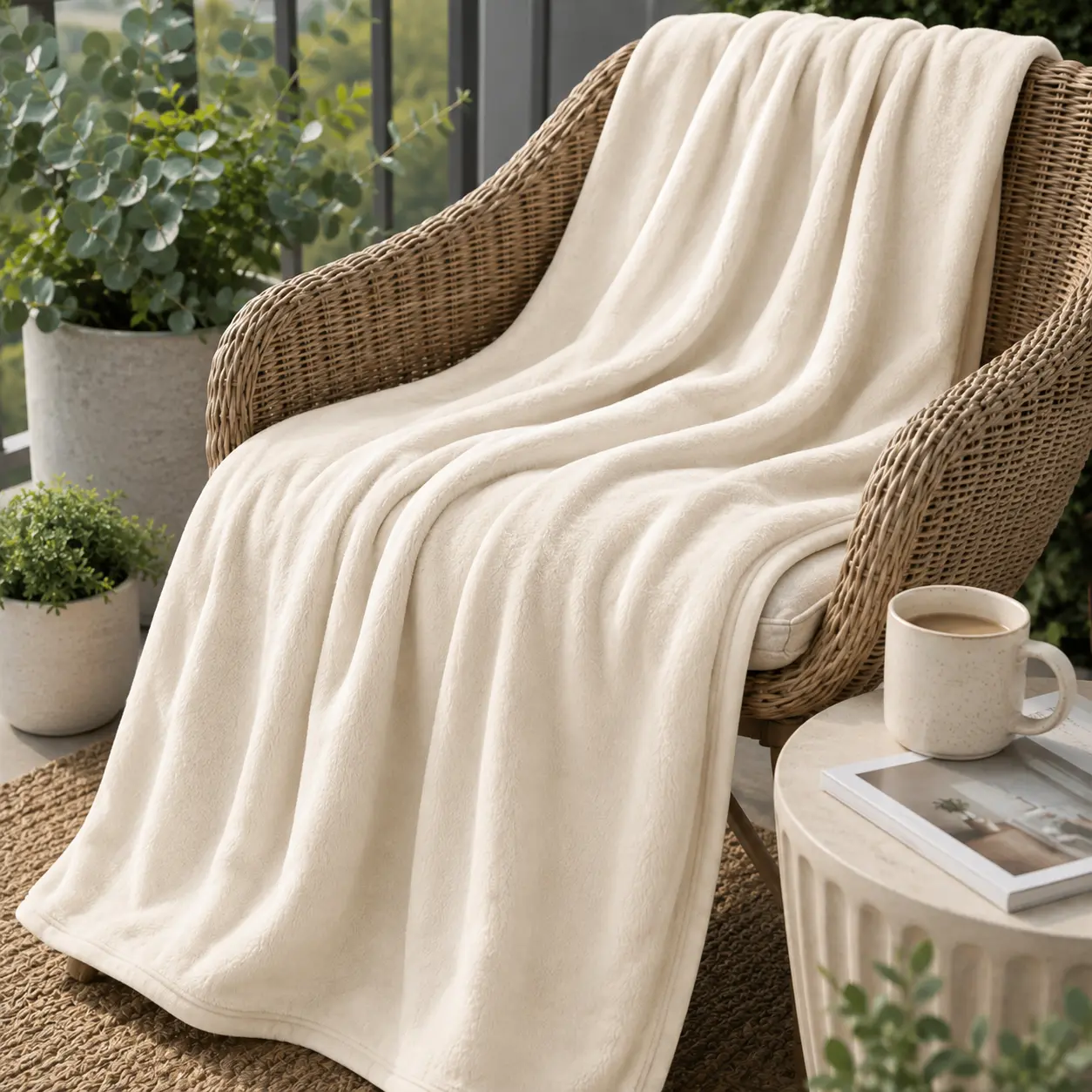 Modern Soft Fleece Outdoor Throw Blanket - Soft Texture for Patio/Garden Relaxation, Couch Use, Outdoor Areas