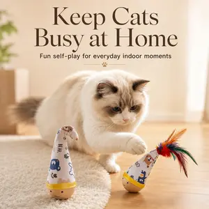 2pcs Cartoon Print Cat Totem Toy, Durable Wooden Base, Interactive Cat Wand, Exercise and Entertainment, All Sizes, Feathered and Non-Feathered Options