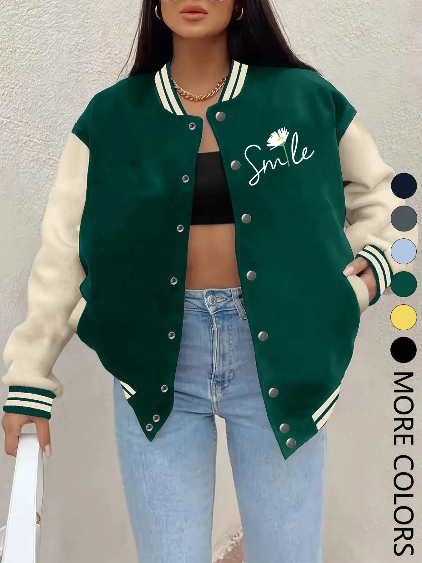 New Women's Baseball Jacket for Fall Winter, Creative Letter Print, Casual Sport Coat, Comfortable Versatile Jacket, Hip-Hop Style, Multiple Colors