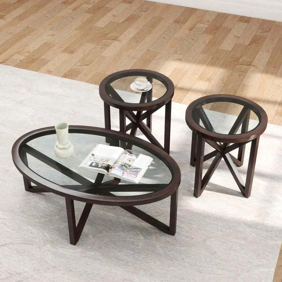 Modern Simple Glass Coffee Table Tempered Glass Coffee Table, Sturdy Wood Base, Transparent Glass Top For Living Room, Study, Or Terrace For Halloween, Christmas,Adjustable,Mobile,Standing,entryway,gaming,desk,office,,affordable,dining,bedroom,vanity,,set