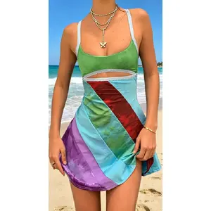 This retro rainbow bodycon dress is such a vibe!Classic Y2K & 70s style, sleeveless fit great for going out and Halloween costumes