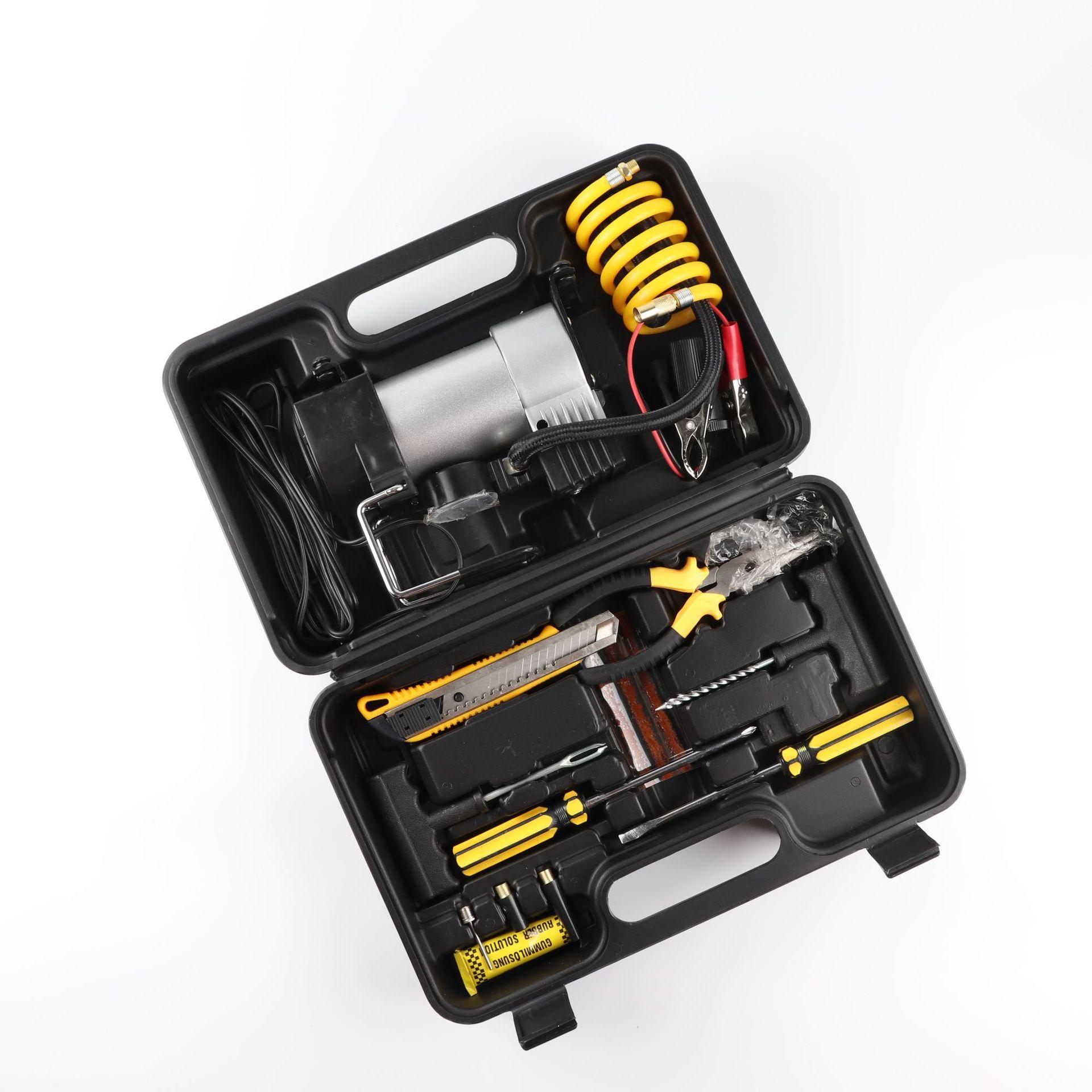 12V Heavy-Duty Metal Dual-Cylinder Car Air Compressor with Tire Repair Tools & Portable Storage Case Complete Kit 12V Heavy-Duty Metal Dual-Cylinder Car Air Compressor with Tire Repair Tools & Portable Storage Case Complete Kit