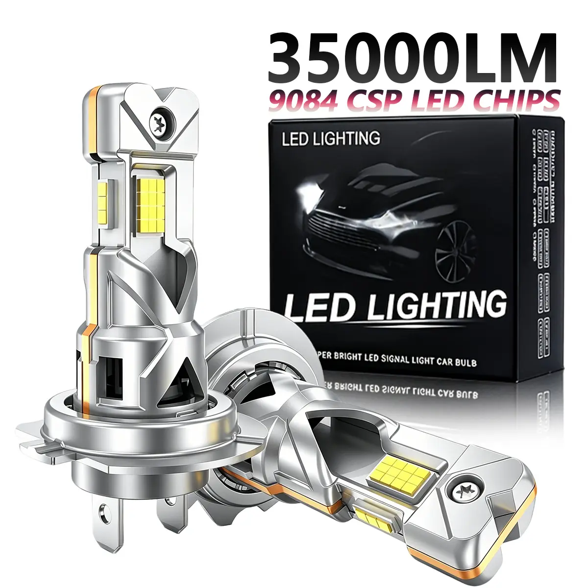 2pcs H7 LED Headlight Bulbs, Canbus Three Sided Luminous 50000LM Super Bright 6500K White Turbo H7 LED High Low Beam for Car Headlamp Auto Driving Lamp