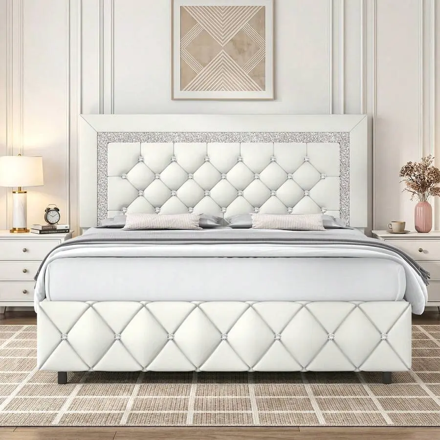 Tufted Headboard & Footboard, Twin/Full/Queen/King Size, 7 Colors‑Pearl White, Beige, Black, Grey, Pink, Purple, Green