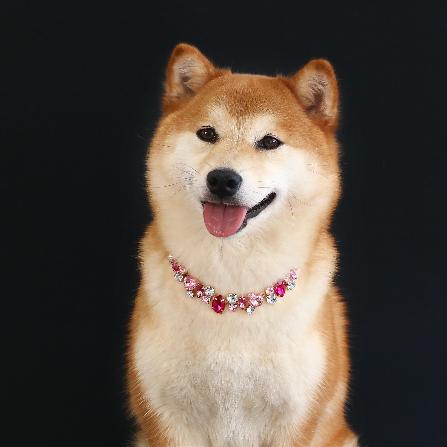 Luxury Pet Necklace: Gemstone & Crystal Chain Collar for Cats and Dogs - Full-Rhinestone, Princess-Style, Teardrop-Accent, Metal Wedding Collar