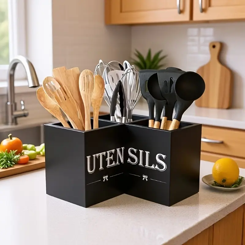 [HomeGlobe] 1-piece wooden cutlery storage box, simple knife and fork organizer, kitchen corner storage box, cutlery sorting storage box