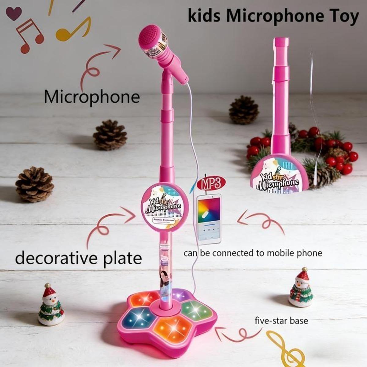 Portable karaoke microphone toy, integrating a luminous microphone and stand, suitable for home entertainment in various occasions. Suitable for family parties, gatherings, boys and girls' birthdays, Easter ideal gifts