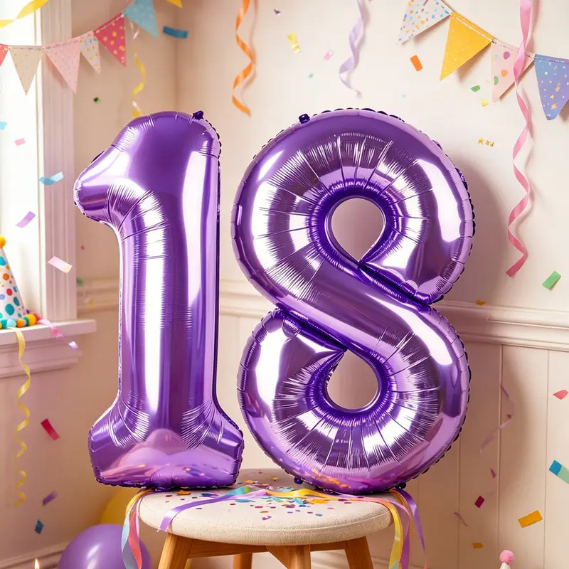 2-piece set 32inch Oversized Purple Number 18 Balloon 18th Birthday Party Decoration 18th Anniversary Party Decoration New Year Graduation Adult Ceremony Decoration