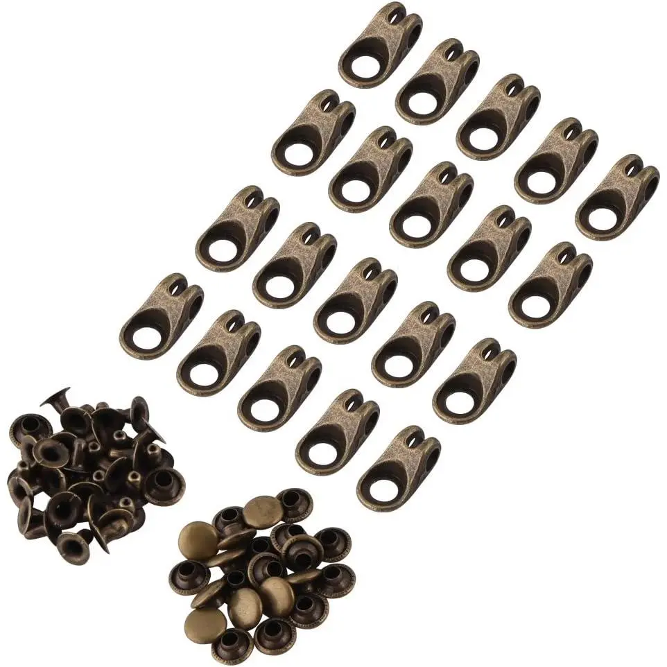 20 Sets Shoe Lace Hooks with Rivets, Alloy Boot Lace Safety Shoelace Buckles for Climb Hiking Shoes Work Outdoor Mountaineering Boots (Bronze)