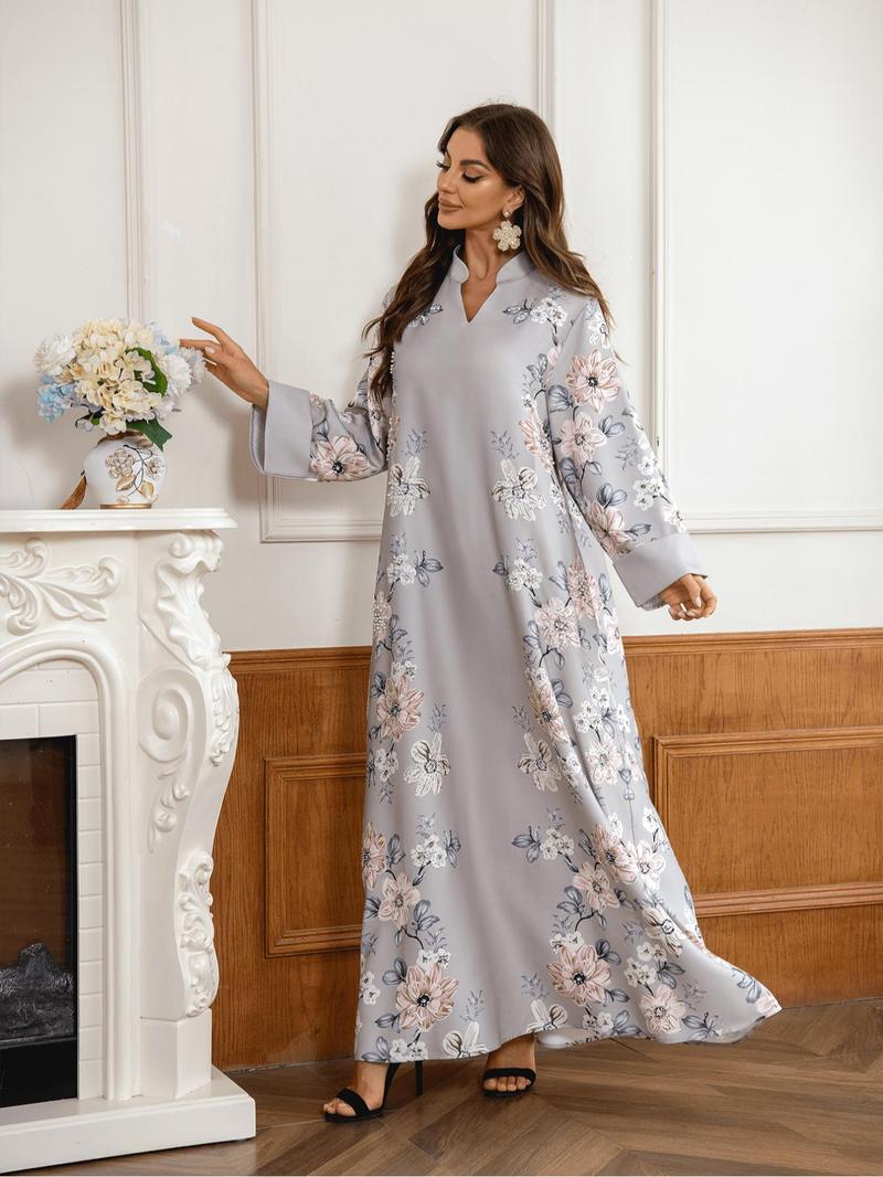 Women's Floral Print Long Sleeve Dress, Elegant Fashion Casual Modest Style Dress for Daily Outdoor Wear, Women's Islamic Clothing for All Seasons, Classy Modest Dresses, Modestdresses