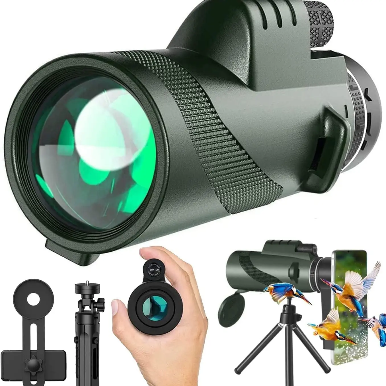 Handheld Monocular Telescope Fully Coated Glass Lens,Water Resistant Shock Resistant Monocular, Wide Field of View Single Tube Scope for Outdoor Camping, Concert Viewing, Road Trip Sightseeing, Solid Ergonomic Grip Easy One Hand Operation