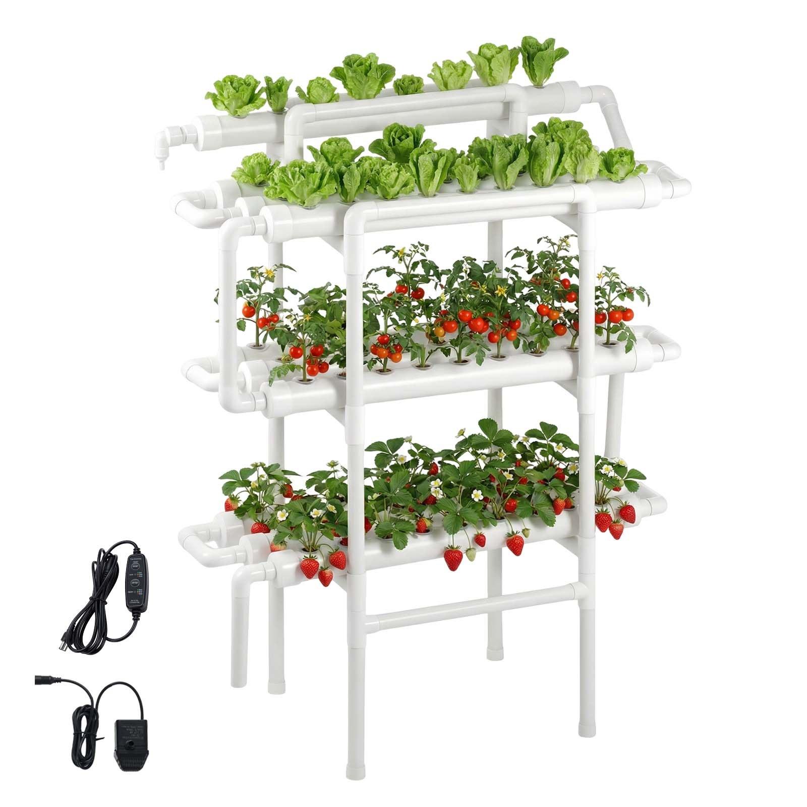 VEVOR Hydroponics Growing System Kit, 3-Tier 90 Sites UPVC Pipe Hydroponic Grow Kit with Timed Irrigation, Sun & Light Blocking Pipes, Indoor Home Garden Vegetable Planting Grow Kits for Fruit Herb
