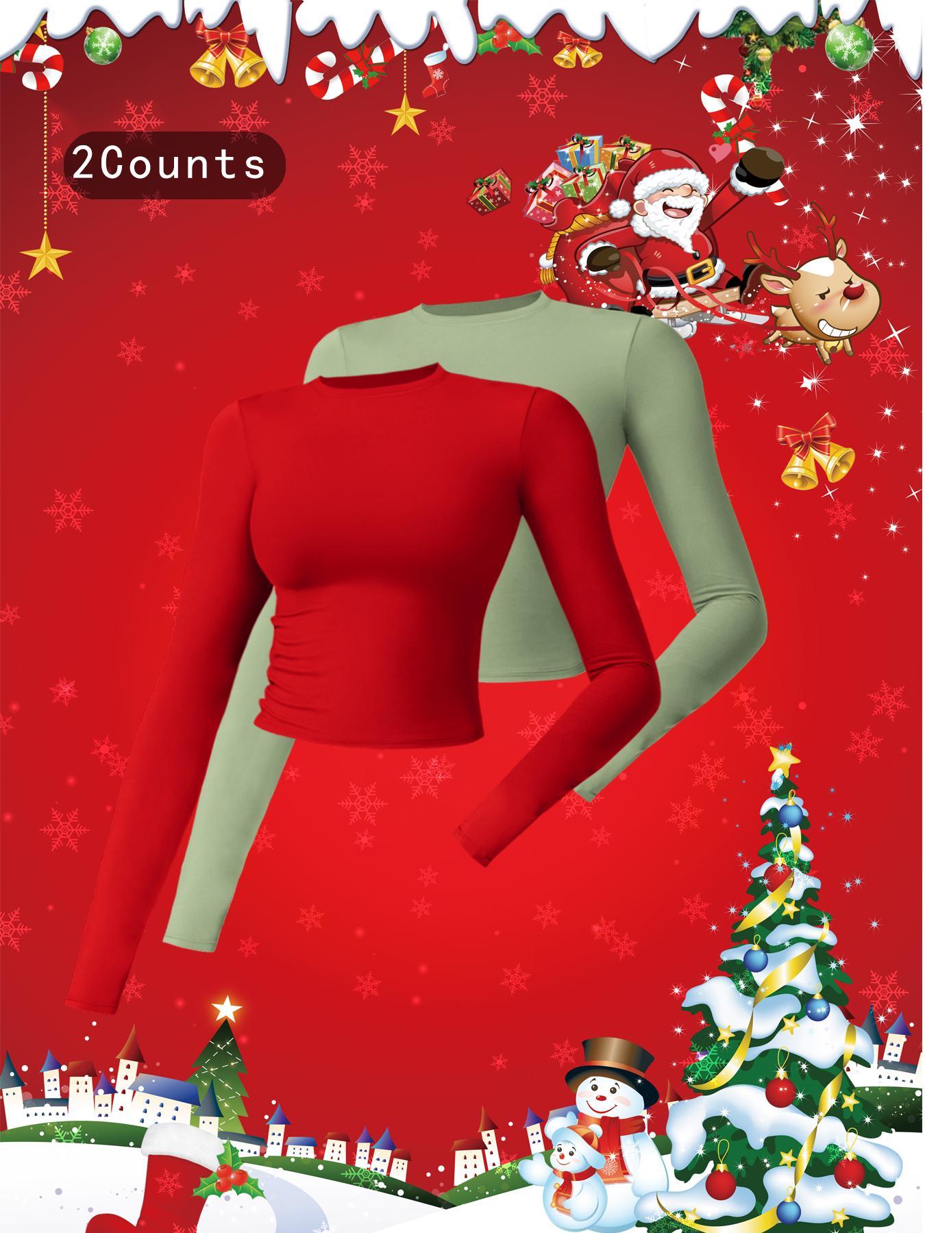 Women's Solid Round Neck Compression Sports Tee, Quick Drying Long Sleeve Crew Neck Crop T-shirt, Ladies Sportswear for Indoor Outdoor Wear, Valentine's Day Gift for Girl