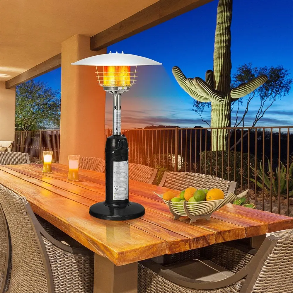 11000 BTU Portable Tabletop Propane Patio Heater, Standing Outdoor Gas Heater with Triple Safety Protection, Adjustable Heat, Rustproof Steel & Aluminum, Weighted Base for Backyard Garden Deck Restaurant, Black Friday Christmas Outdoor Gathering Heating