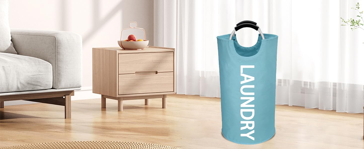 125L Large laundry basket,Collapsible laundry hamper, Tall Clothes Baskets Folding Washing Bin Foldable Fabric Hamper Bags for Bedroom, Closet,Bathroom,College,laundry bag,lightblue