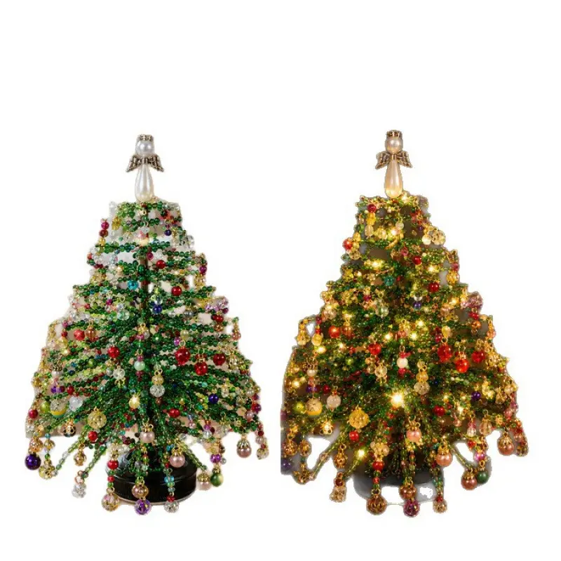 DIY Beaded Christmas Tree Assembly Kit With Crystal Beads, Ornament Charms, Metal Frame And Angel Topper, Tabletop Handmade Holiday Ornament, Decorative Craft Set For Home Display And Christmas Gifting