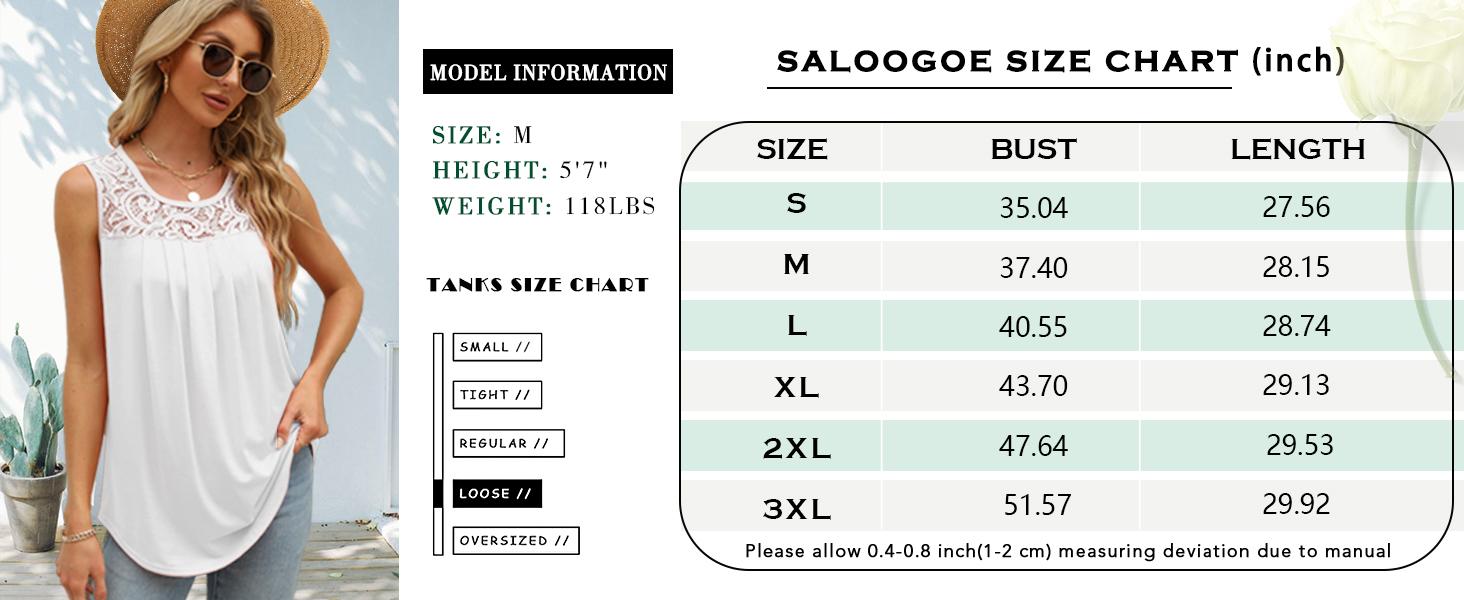 WIHOLL Summer Tank Tops for Women Loose Fit Pleated Tunics Scoop Neck Sleeveless Lace Tops Curved Hem Flowy SpringStatements