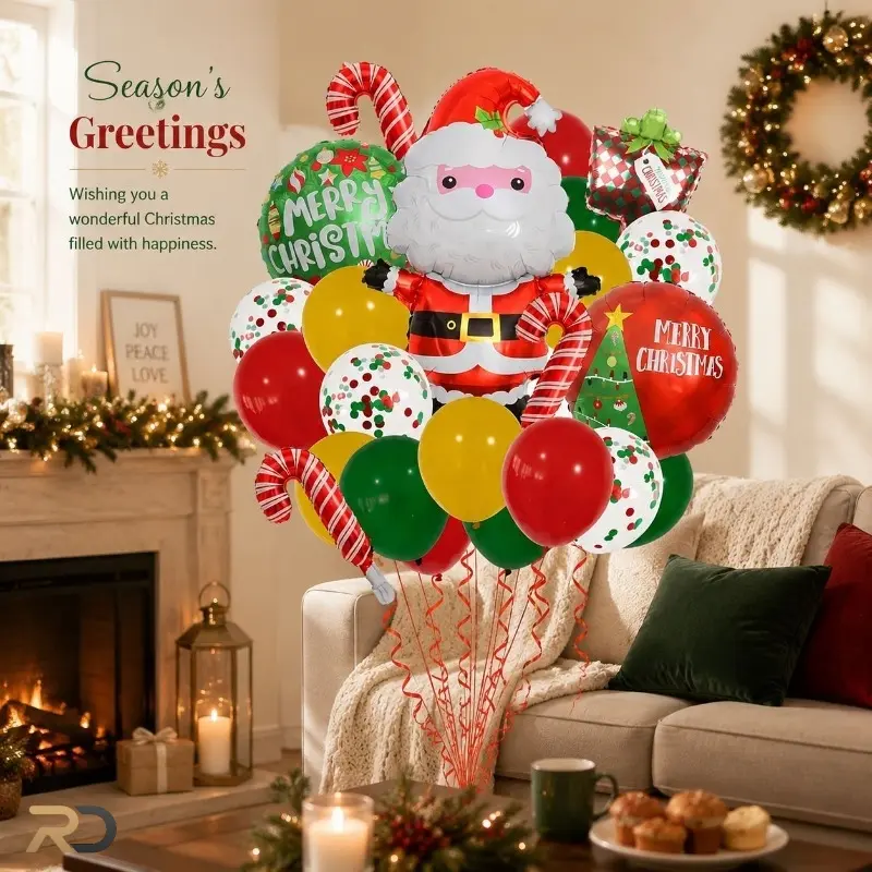 Christmas Cartoon Balloon Set, Fun Holiday Style with Multiple Shapes Like Santa, Gingerbread Man, and Snowman, Aluminum Foil Balloon Combo, Perfect for Home and Living Room Christmas Decorations