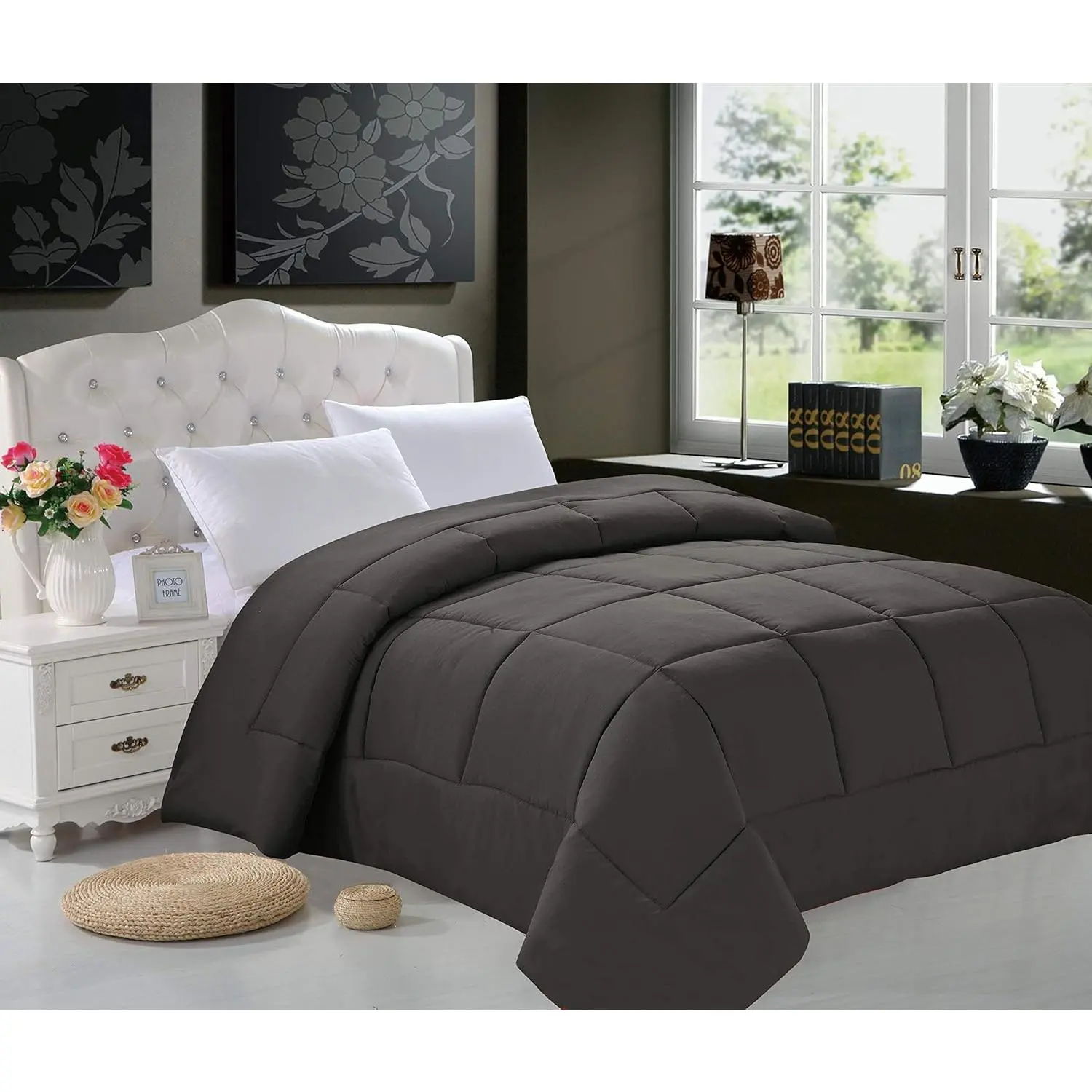Elegant Luxury 3-Piece Comforter Set, All Season Cozy Softness! Plush Down Alternative-Filled Comforter Set, Full/Queen, Gray