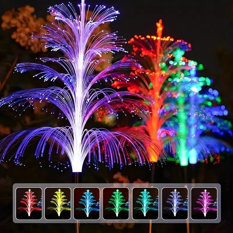 Solar Jellyfish Lights Christmas Tree with Stars Color Changing LED Outdoor Waterproof Decorations for Yard Garden Pathway Holiday Decoration Outdoor Pathway Lighting