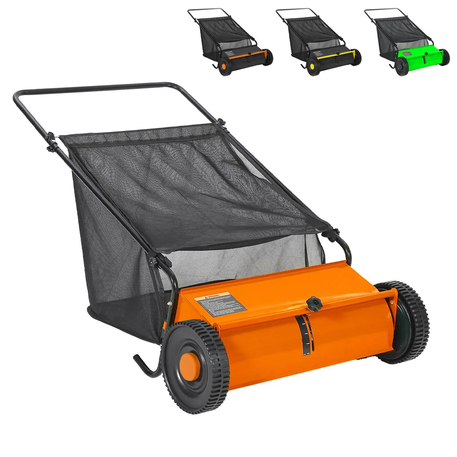 Gaomon 26-Inch Manual Push Walk-Behind Lawn Sweeper, Yard Leaf & Grass Sweeper with 4 Spinning Brushes, 7 Cu Ft Collector Bag, Adjustable Height, Heavy-Duty Steel Frame, Quiet Eco-Friendly for Yard Surfaces Leaf Cleanup