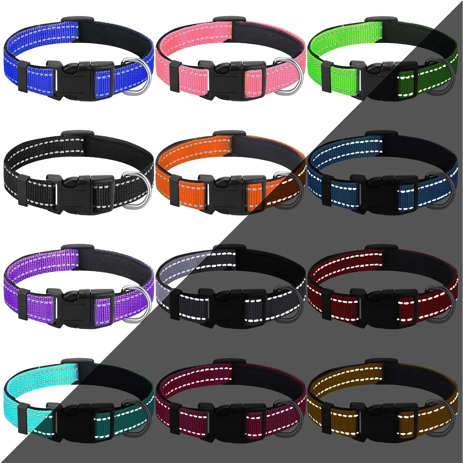 12 Pcs Reflective Adjustable Nylon Puppy Collars Bulk, Small