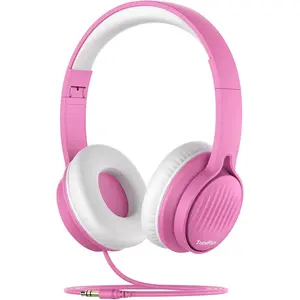 Upgraded Kids Headphones, Wired Toddler Headsets, 85dB Limited Volume On Ear Headphones, Portable Foldable Design, Stereo Sound Kids Headsets for School/Tablet/Travel-Pink