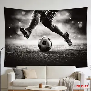 Soccer Pattern Tapestry, Depicting Athletes in Action at a Stadium with a Ball, Perfect for Decorating Walls in Living Rooms, Meditation Spaces, Offices