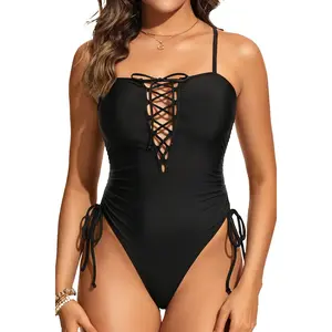 DACI Women's Sexy One Piece Swimsuit - High Cut Bandeau Bathing Suits Slimming Lace Up Monokini Swimwear 2026  SwimWeek  summervibes
