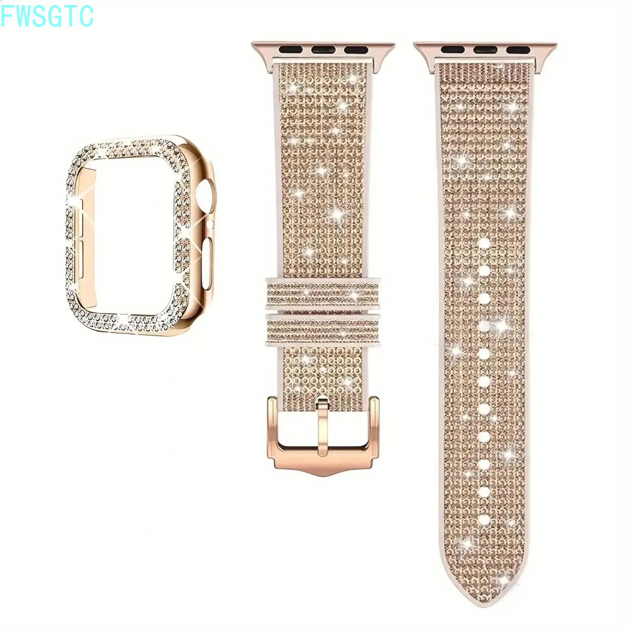 2026 Rhinestone Silicone Watch Strap & Hollow Protective Case Set Adjustable Bling Wrist Accessory For Women Universal Fit Multiple Sizes Smartwatch Decor summervibes