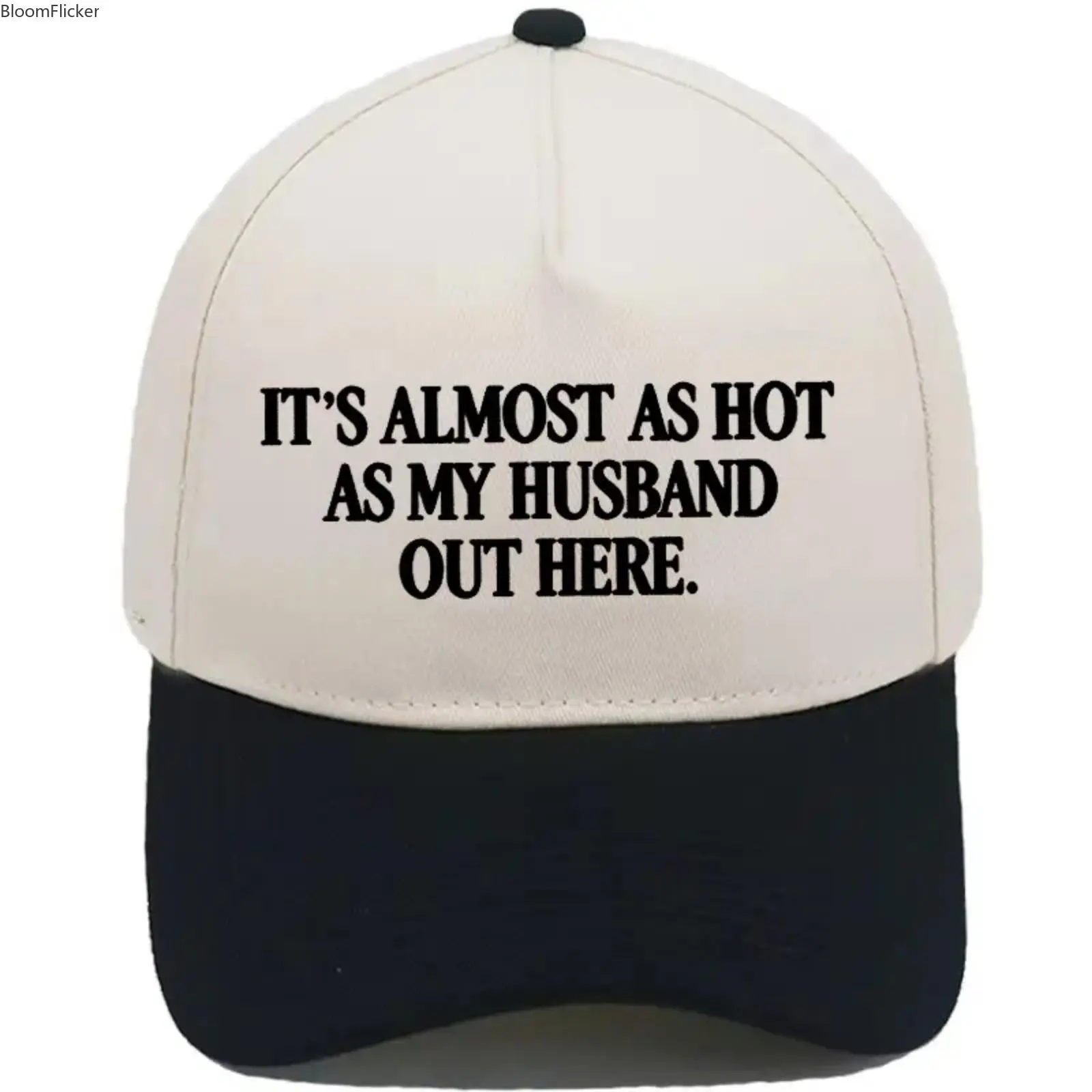 Women Retro Two Tone Snapback Hat Embroidered Funny Phrase "Almost As Hot As My Husband", Trendy Camo Graphic Summer Statement Baseball Cap