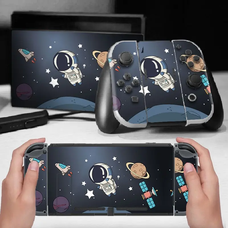Cartoon Astronaut Space Rocket Vinyl Stickers for Nintendo Switch, Waterproof Removable Decorative Decals, Full Set for Console and Controller