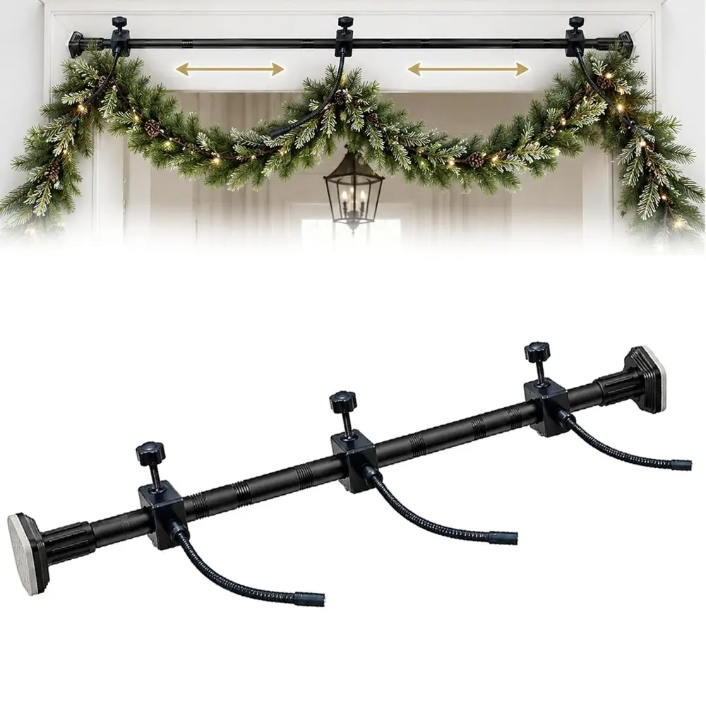 No-Drill Door Frame Wreath Hanger, Adjustable Width Wreath Holder, Supports 20 Lbs Wreaths and Lights, Front Door Christmas Decor