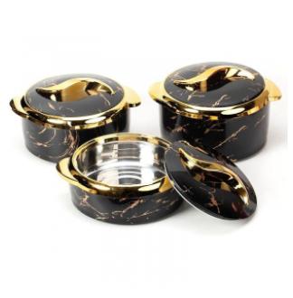 3-piece black insulated casserole set with lids, insulated bowls can keep food hot or cold, stainless steel insulated containers are suitable for making Indian pancakes, salads, soups, and party food (2.6/2.1/1.6 quarts)