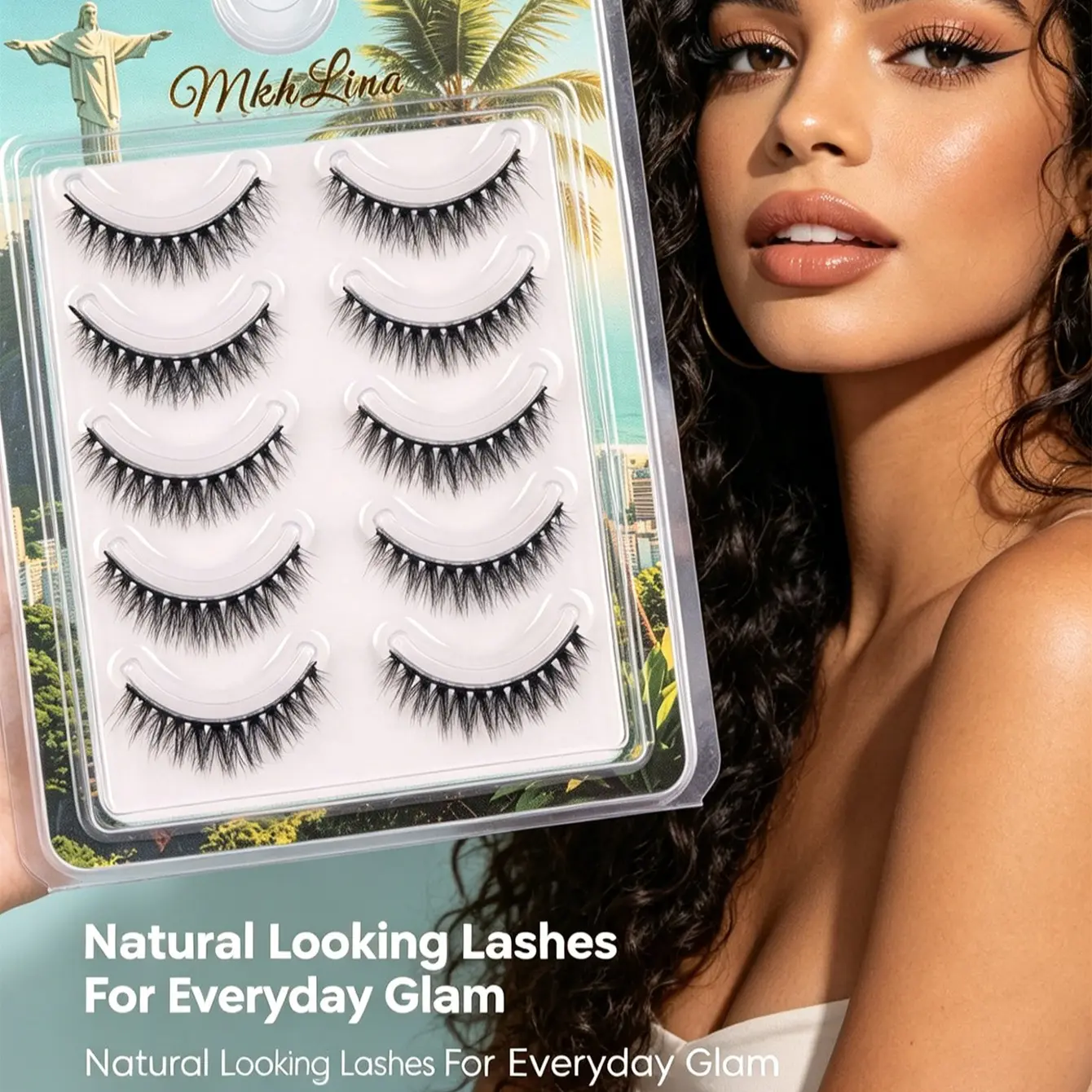 Natural Look 5 Pairs False Eyelashes, Mkhlina Cat Mini Lashes, Soft & Lightweight, Reusable Strip Lashes for Daily, Party, Makeup
