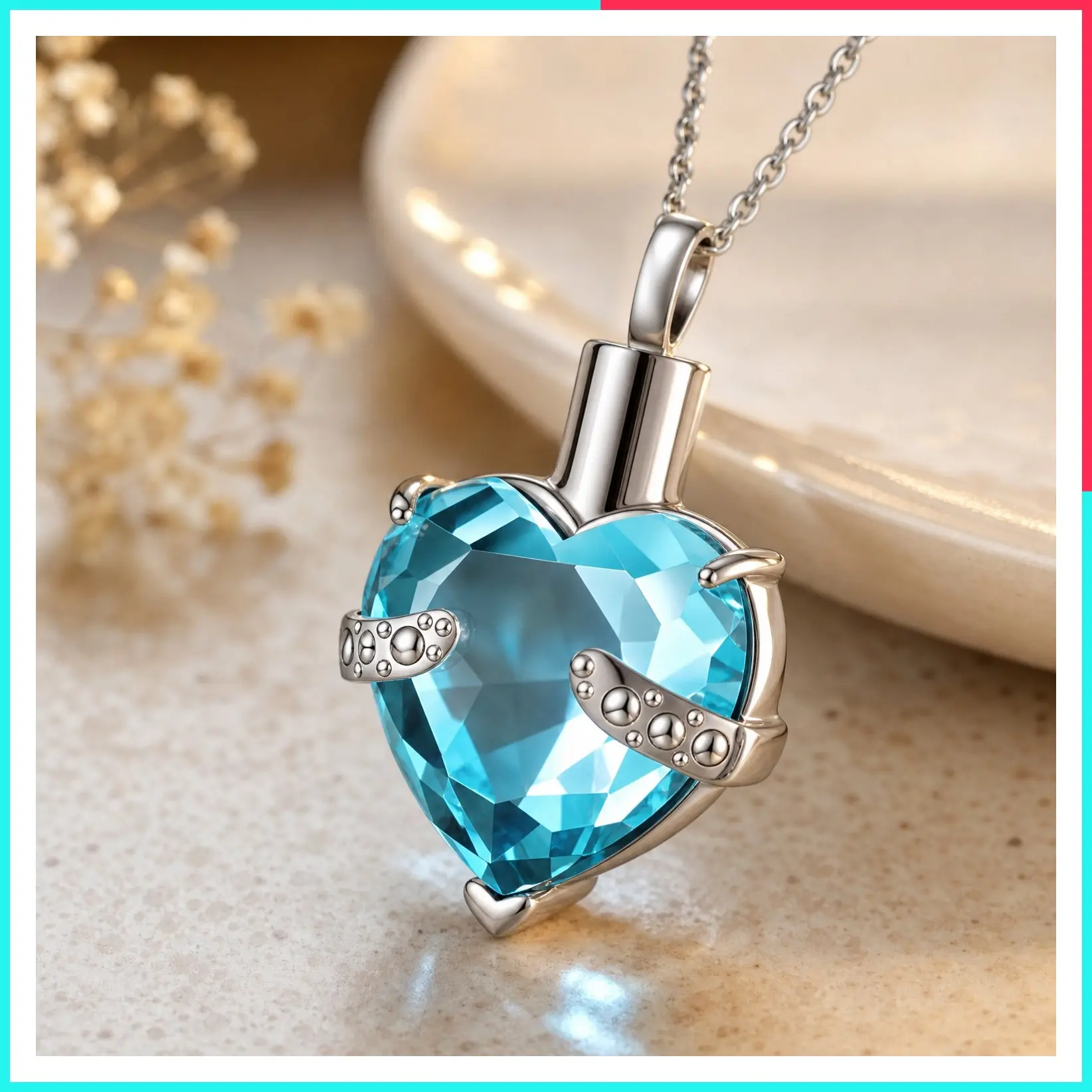 Heart Birthstone Crystal Urn Necklace for Ashes - Memorial Cremation Jewelry for Women