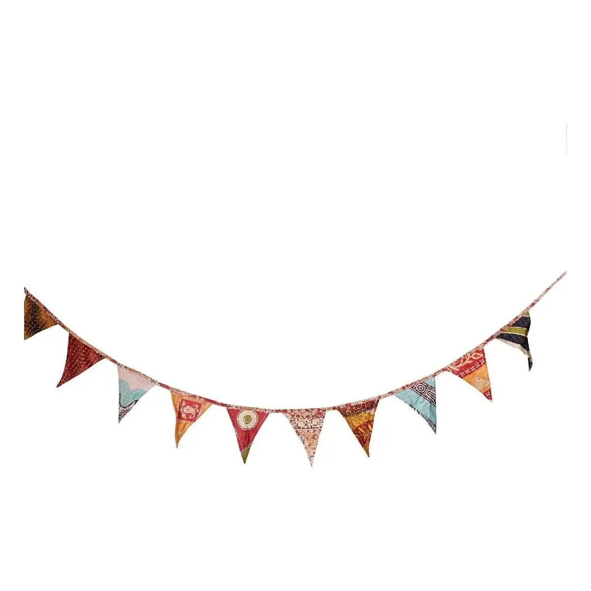 Vintage Kantha Fabric Garland - Hanging Garland Display with Handmade Look, 72"l x.5"w x 6"h Draping Backdrop Festive Pennants, Party Decor Flag Banner, Spot Clean Only, Varied Flags