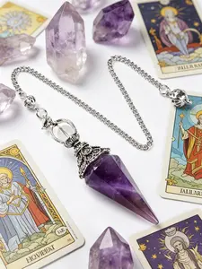 1pc Natural crystal stone ancient silver flower cup pendulum pendant, for balancing energy and spiritual aura in the chakras, for spiritual healing with crystal divination pendulum, a decorative accessory for Tarot card magic and witch yoga.