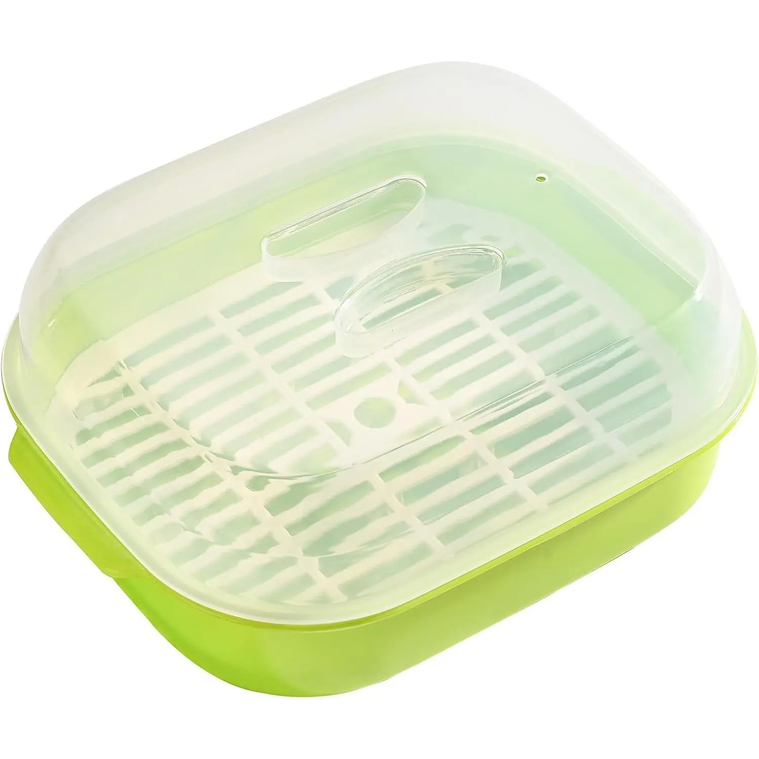 Microwave Vegetable Steamer 8" x 10.5" x 4" - Microwave Steamer with Venting Lid & Steaming Rack for Even Cooking, Easy to Use for Steaming Broccoli, Beans & More Vegetables
